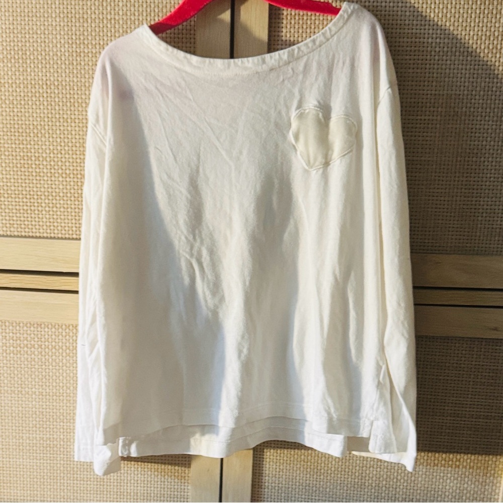 Crewcuts Off White Long Sleeve Tee with velvet heart patch